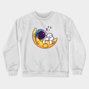 Cute Astronaut Sleeping On Moon Wearing Beanie Hat  Cartoon Crewneck Sweatshirt